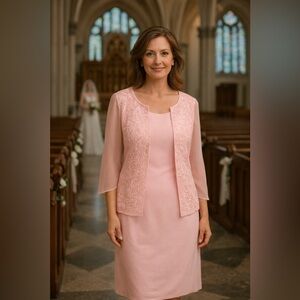 Alfred Angelo Pink Floral Embroidered Long Sleeve Dress. Tag say 22W then 48